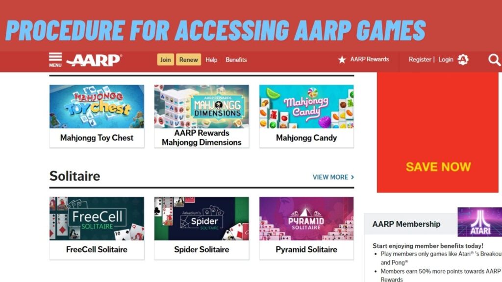 The procedure for accessing AARP Games