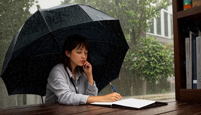 Writer in Rainy Day