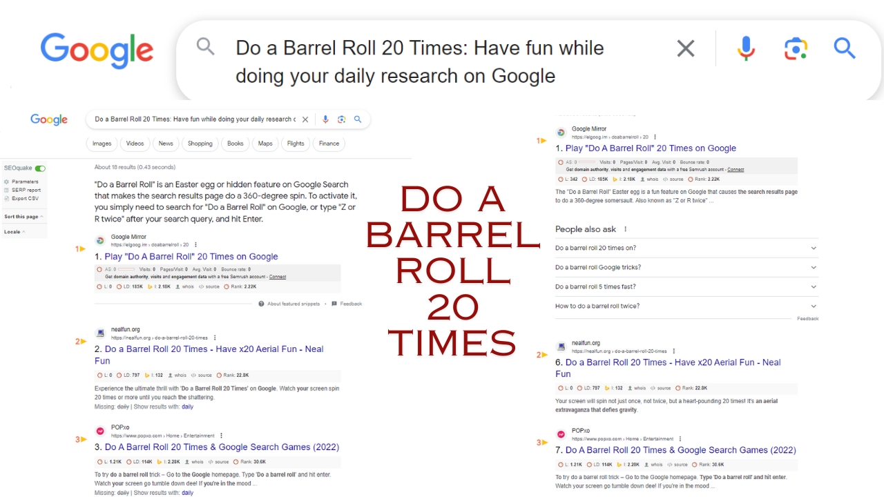 Do a Barrel Roll - Play Google Z or R twice, 20 times